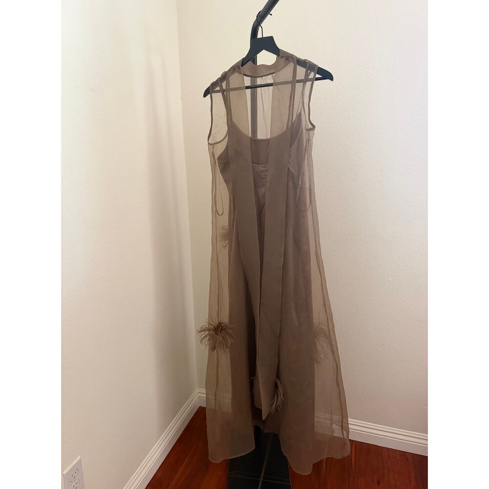 New O.P.T few moda Naia oatmeal feather organza Dress $347 sz M - Picture 7 of 7